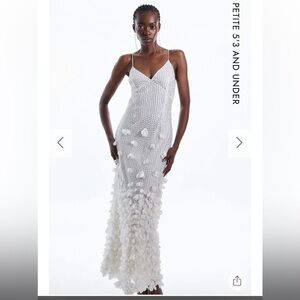 Karen Millen Petite Floral Appliqué Woven Strappy Maxi Dress in Ivory Size 6